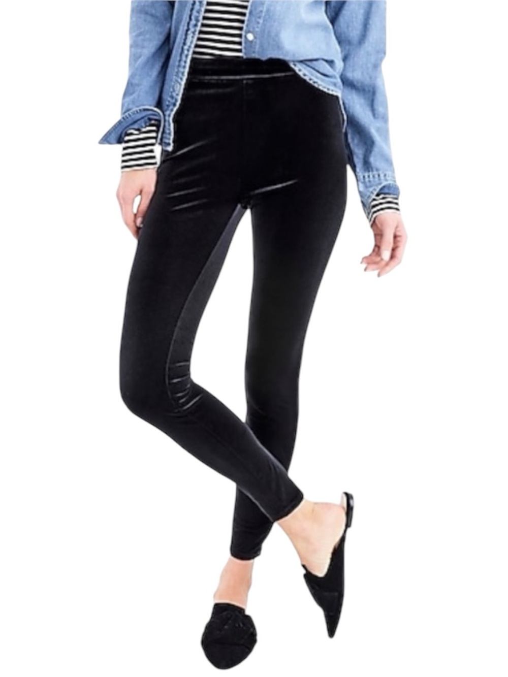 J. CREW High-Rise Faux Velvet Leggings in Classic Black Size Med — WOW!!
